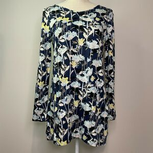 Pure Jill J. Jill Floral Tunic Modal Stretch Kangaroo Pocket Blue Women's Medium